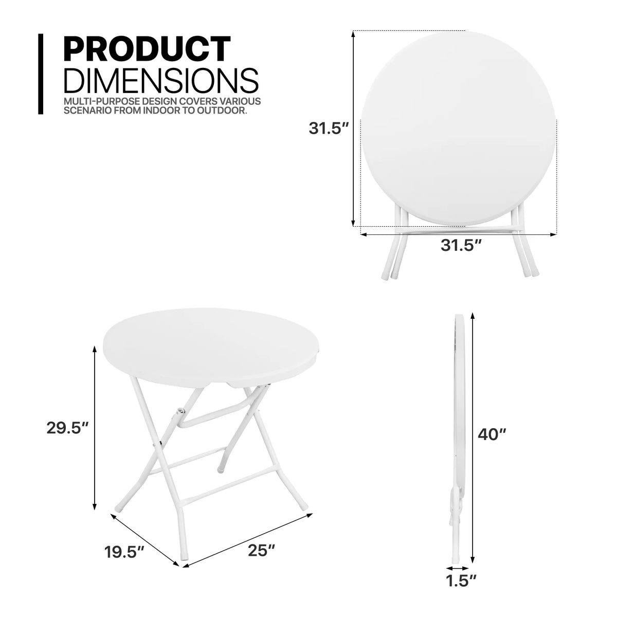 10 Pack 2.6Ft White Round Folding Table U958924