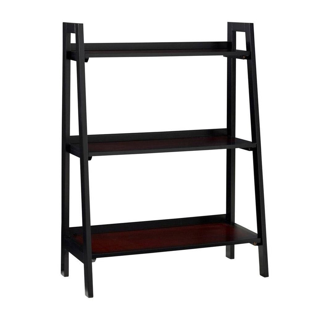 Brown and Black 3 Tier Wooden Bookcase with Metal Frame O543