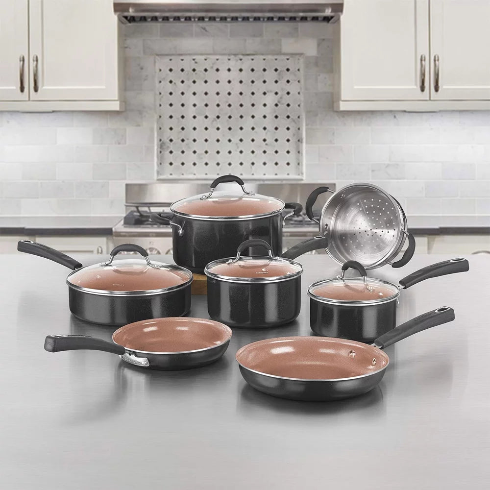 11 Pc Non Stick Cookware Set and 12 Piece Stainless Steel Knife Set R54964