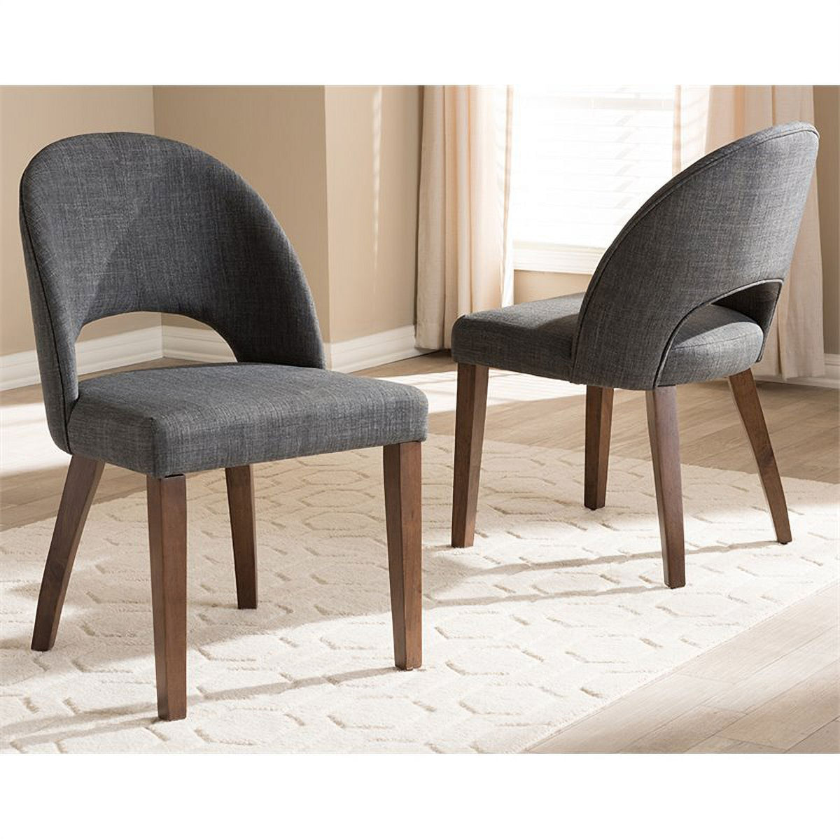 18.5" Mid-Century Fabric Dining Side Chair in Dark Gray (Set of 2) K544