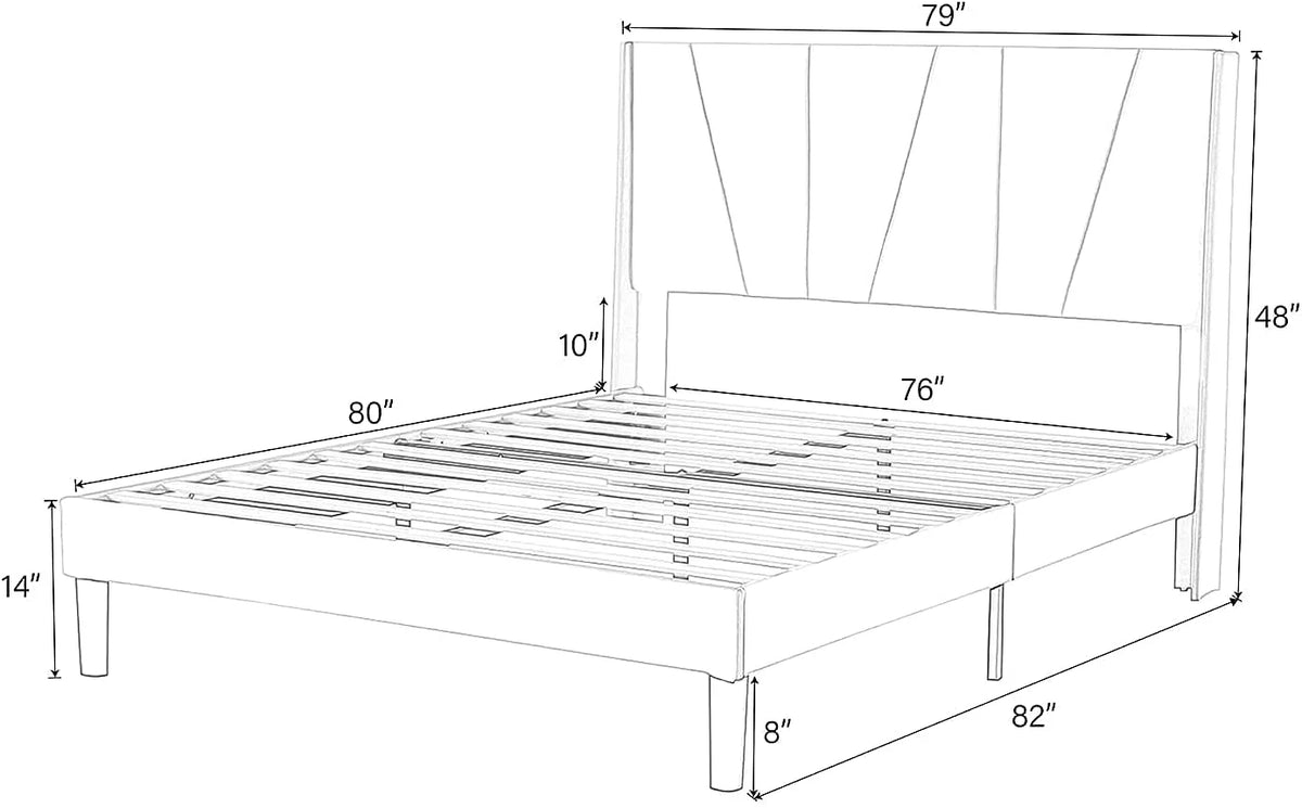 King Size Upholstered Platform Bed Frame with Wingback M471