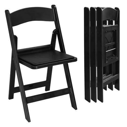 Black Resin Stackable Folding Chair with Padded Seats D52946