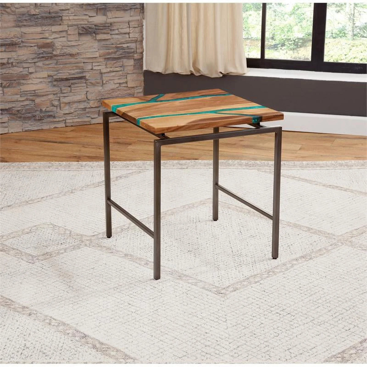 Natural Wood and Emerald Green Inlay End Table G634350