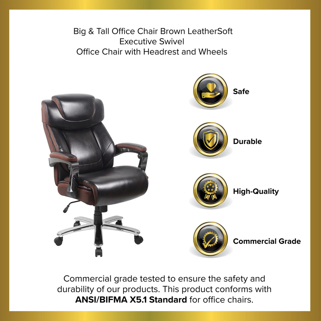 Brown LeatherSoft Ergonomic Office Chair with Headrest C5133