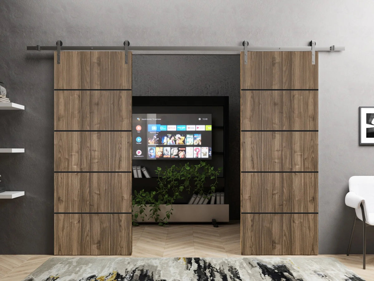 Double Barn Door 36 x 84 inches with Frosted Glass Stainless Steel Rail Hangers V9769