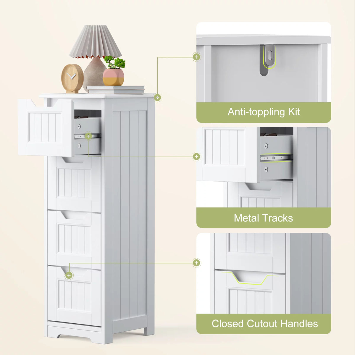 White 4 Drawer Bathroom Floor Cabinet T670