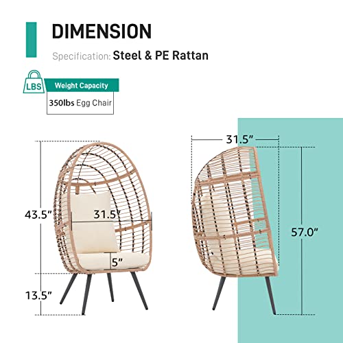 Wicker Egg Chair with Legs Cushion 350 lbs Capacity S6502