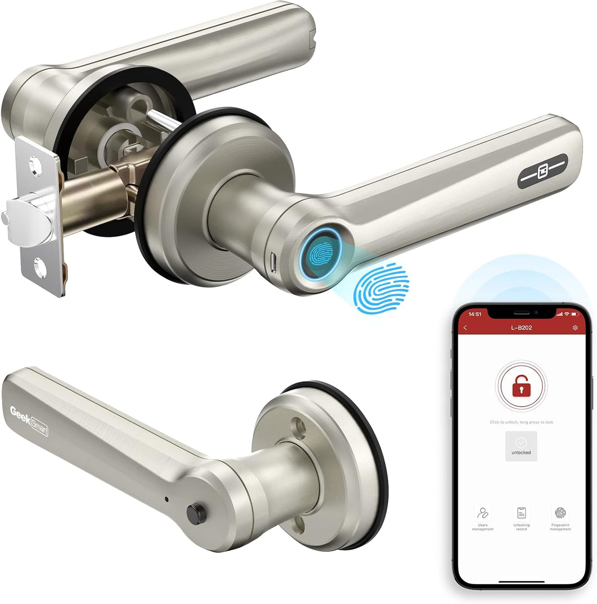 Smart Fingerprint Door Lock with Biometric Fingerprint, Mechanical Key, Remote Control with APP F177613