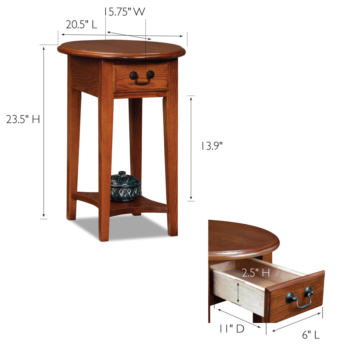 One Drawer Oval Side Table with Shelf F6876