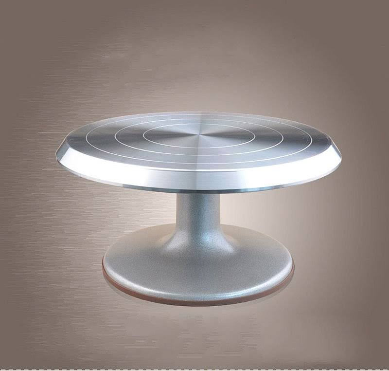 Silver Aluminum Alloy Rotating Cake Turntable Stand E38726