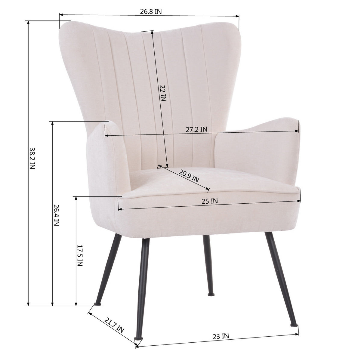 White Upholstered Fabric Accent Chair with Wooden Legs A659