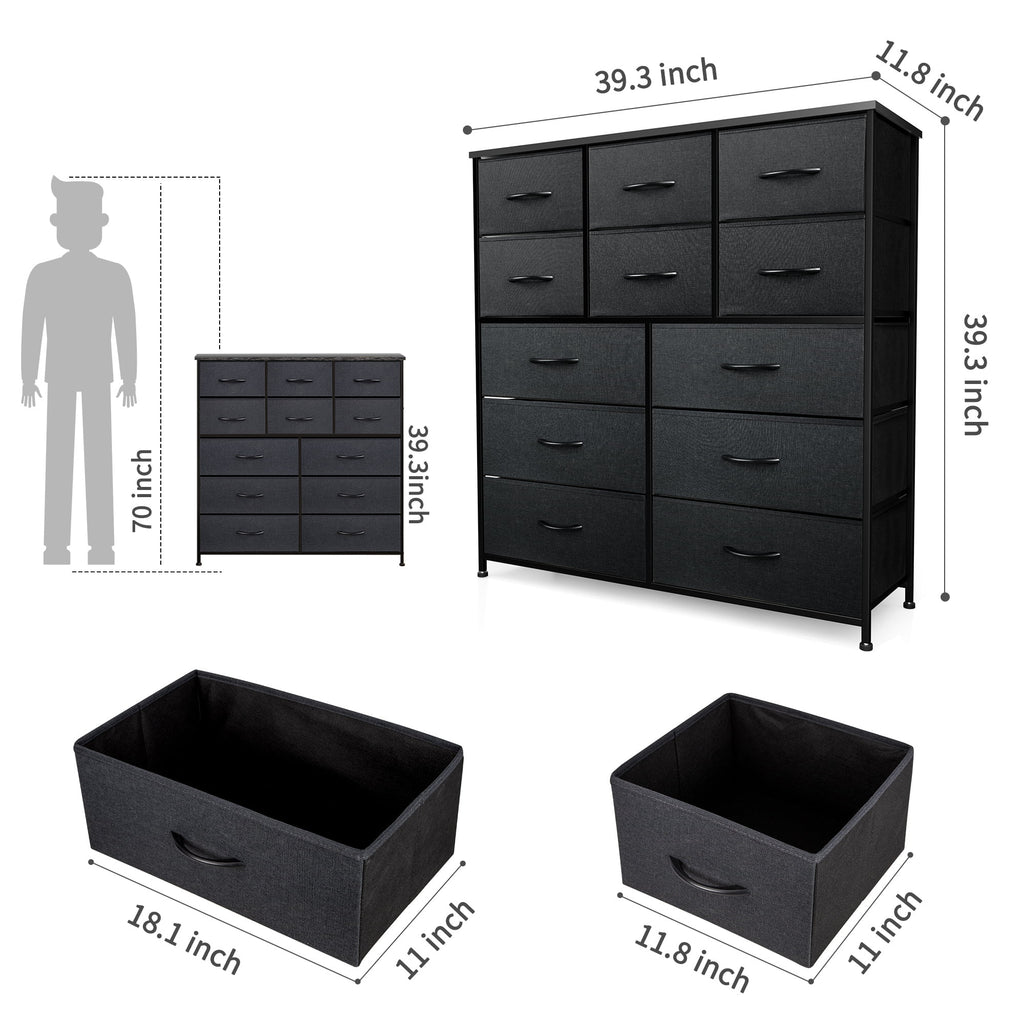 Black 12 Drawer Fabric Storage Dresser with Wood Top P586237
