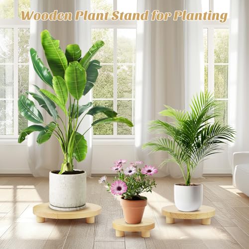 3PCS Round Brown Wooden Plant Stands J6760