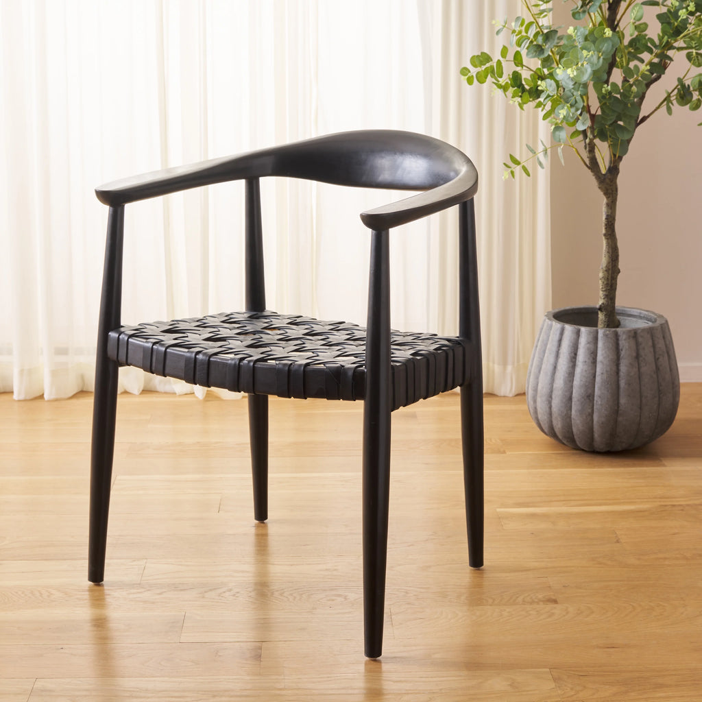 Black Leather Woven Accent Chairs F1143