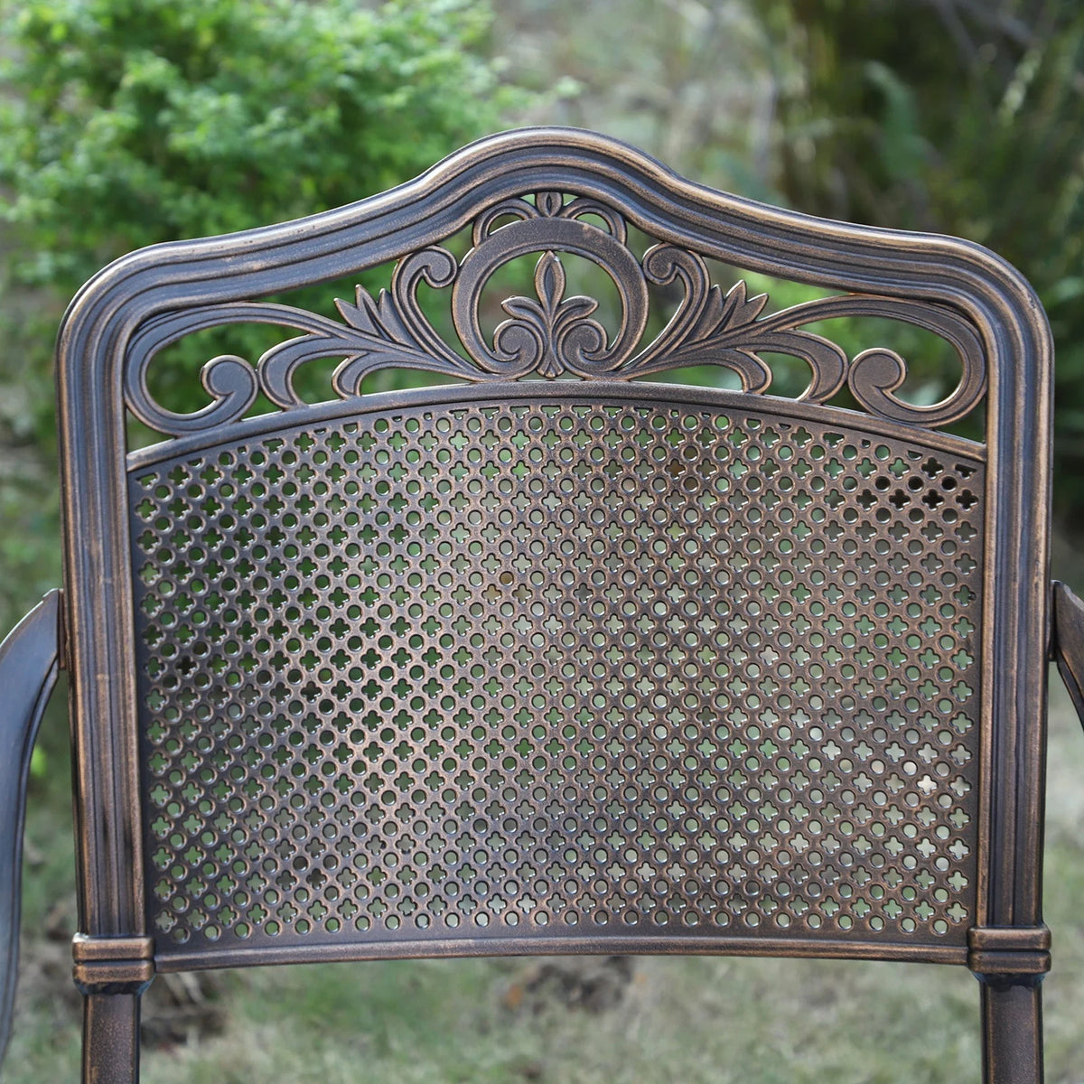 Set of 2 Cast Aluminum Outdoor Dining Chairs, Antique Bronze I17298