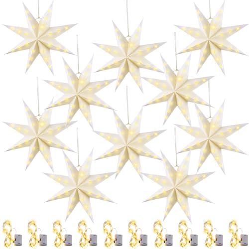 10 Set 8-Pointed 12 Inch Paper Star Lanterns with 10 LED Light Z235