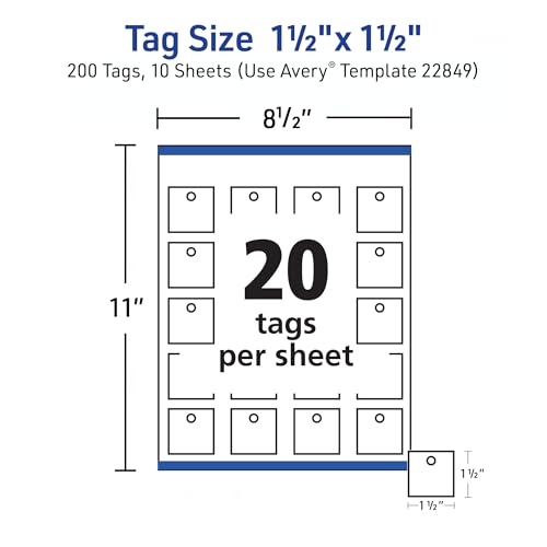 Square Printable Tags, White, Includes String, Laser/Inkjet Printable, 200 Total E9892