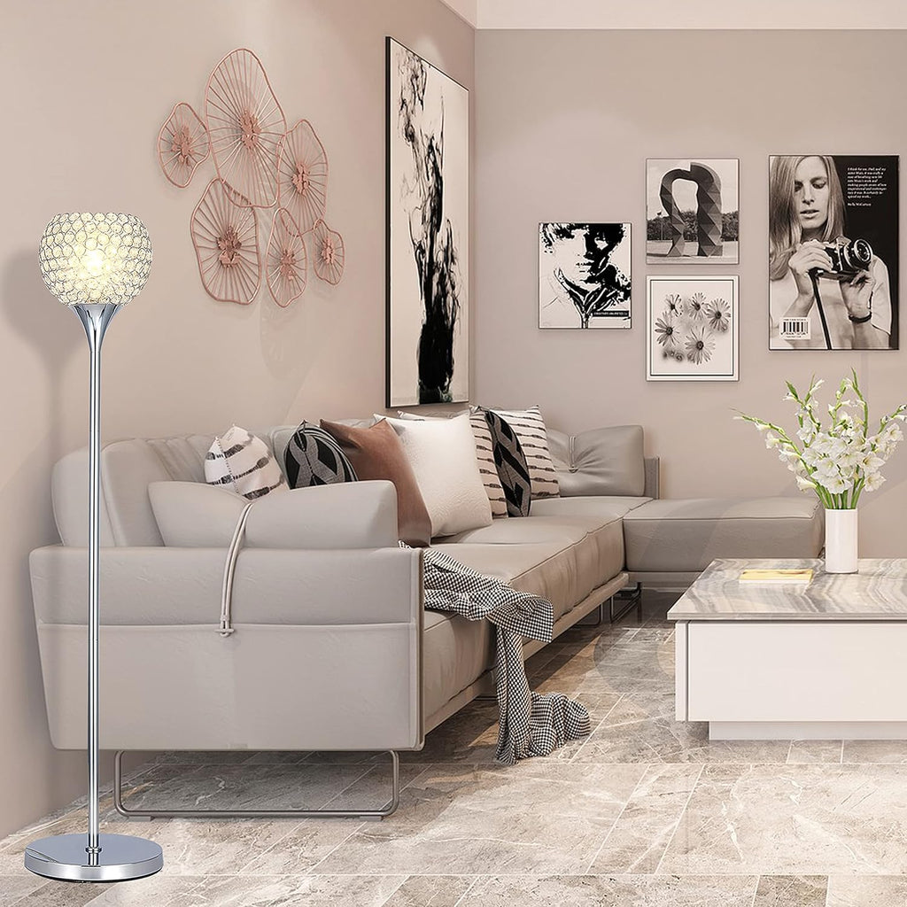Spherical Crystal Floor Lamp, 1-Light Chrome Finish, E26 Base, LED Bulb Included W485