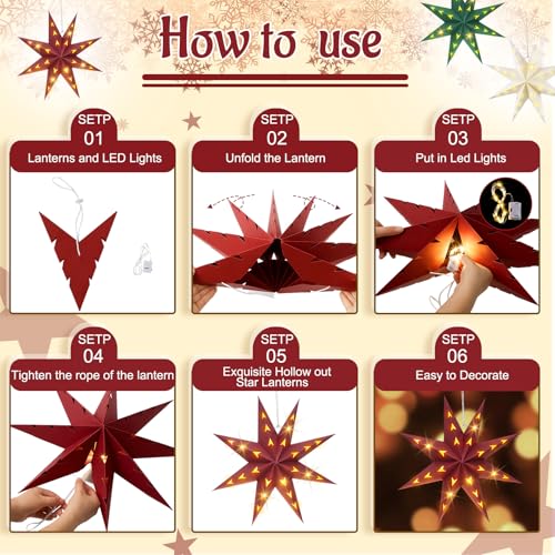 10 Set 8-Pointed 12 Inch Paper Star Lanterns with 10 LED Light Z235