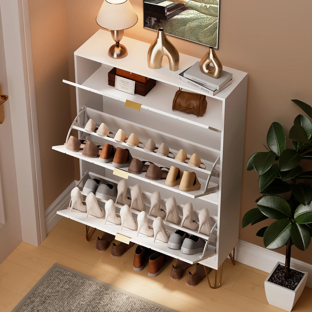 White Flip Down Shoe Cabinet Y474