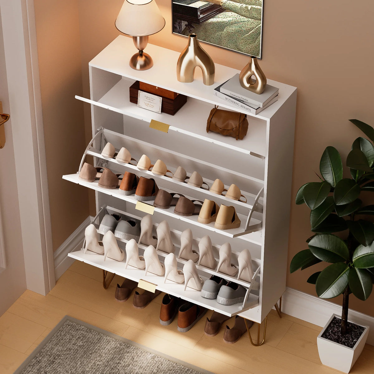 White Flip Down Shoe Cabinet Y474