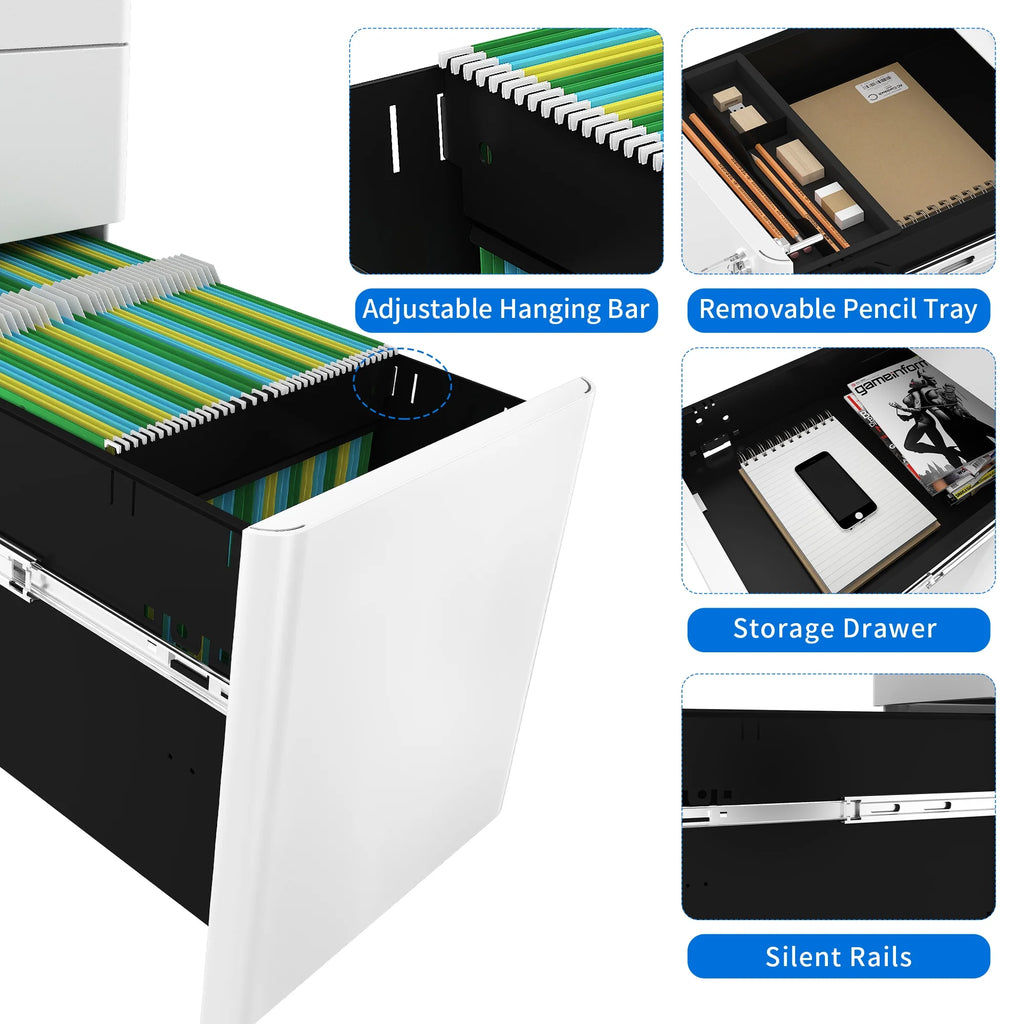 3-Compartment Locking Steel File Cabinet, White V710