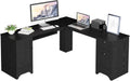 L Shaped Corner Computer Desk with Storage Drawers & Cabinet J751