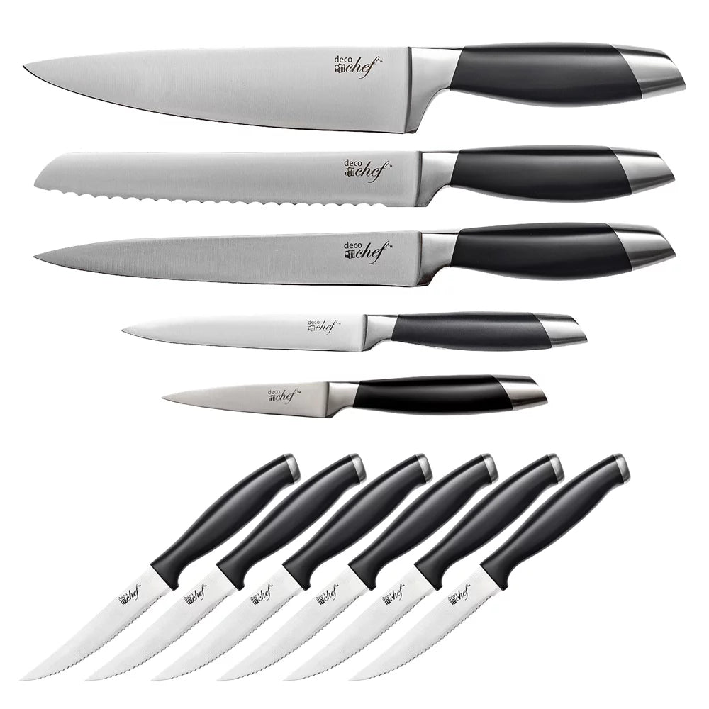 11 Pc Non Stick Cookware Set and 12 Piece Stainless Steel Knife Set R54964