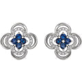 14K White Gold Diamond & Blue Sapphire Clover Studs Earrings W992443