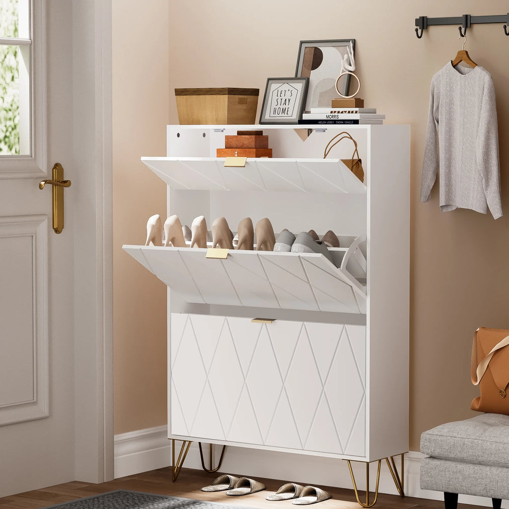 White Flip Down Shoe Cabinet Y474