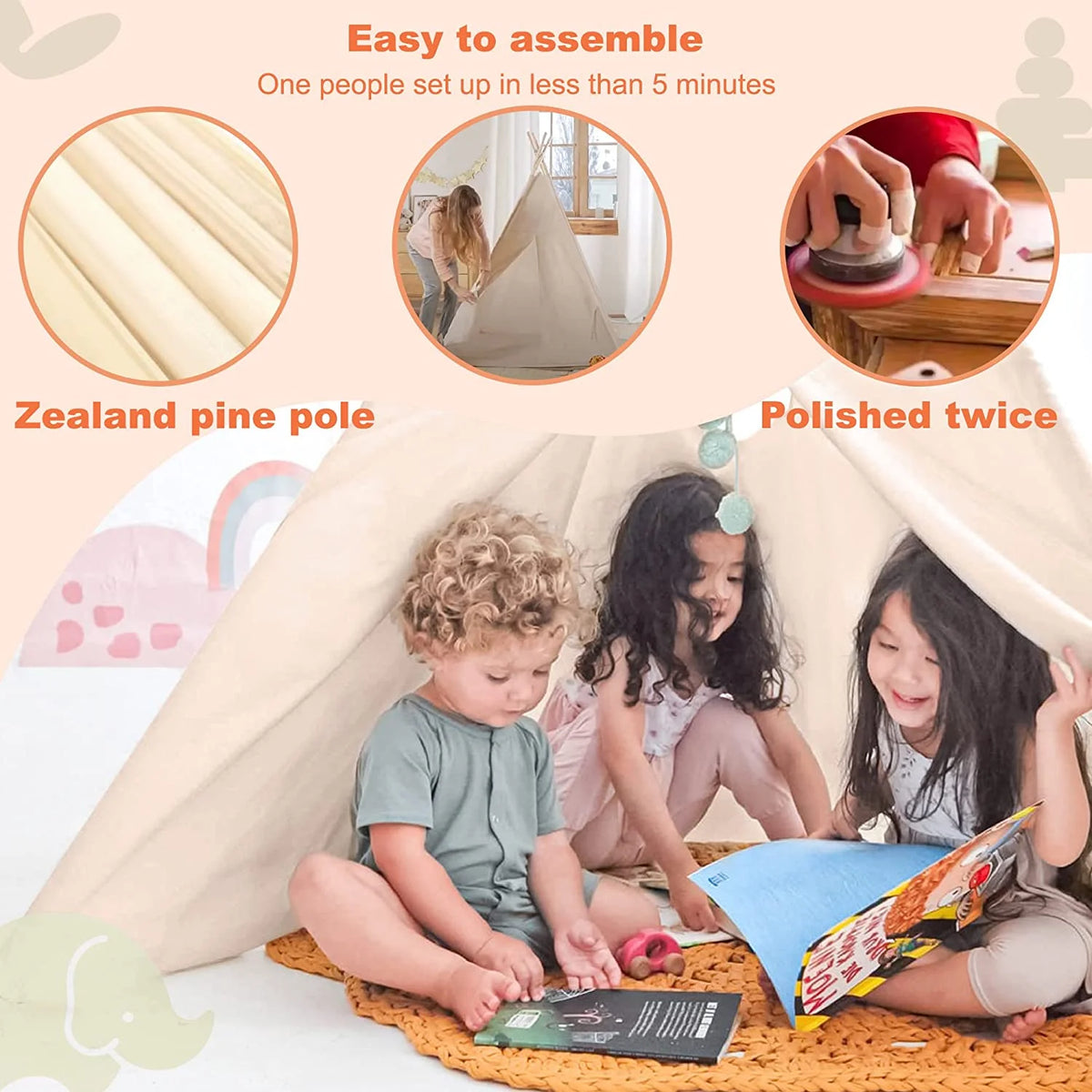 White Canvas Kids Teepee Tent T944843