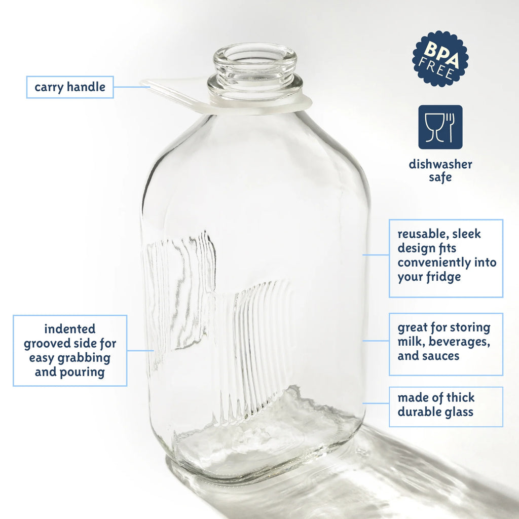 64 Oz Glass Milk Bottle with Lids, Pack of 2 S743842