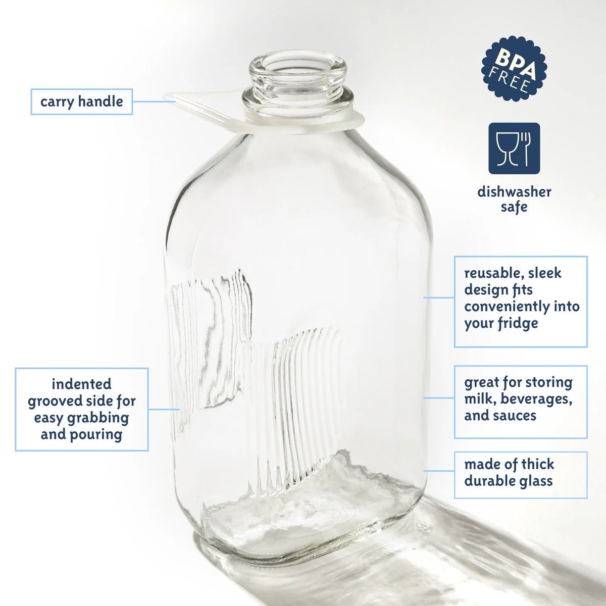 64 Oz Glass Milk Bottle with Lids, Pack of 2 S743842