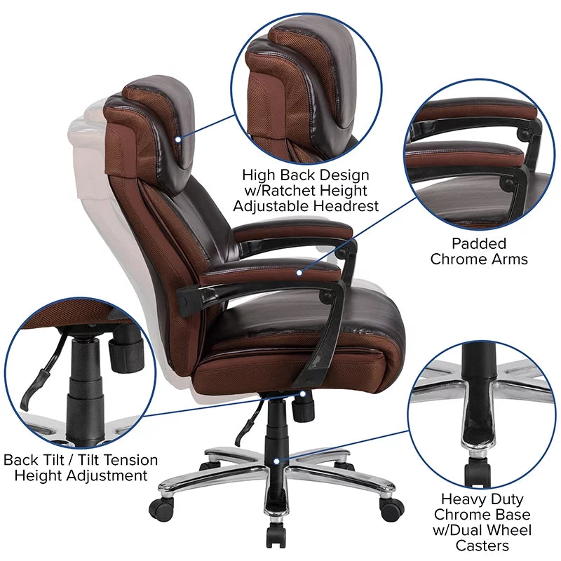 Brown LeatherSoft Ergonomic Office Chair with Headrest C5133