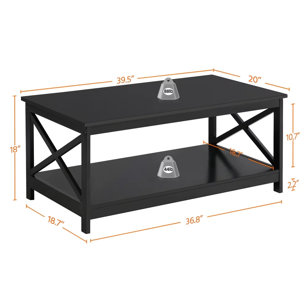 Wooden Rectangle Coffee Table with Storage Shelf L266