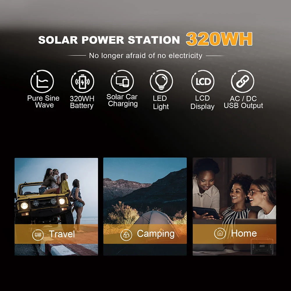 320Wh Portable Power Station LiFePO4 300W Peak 600W O1372