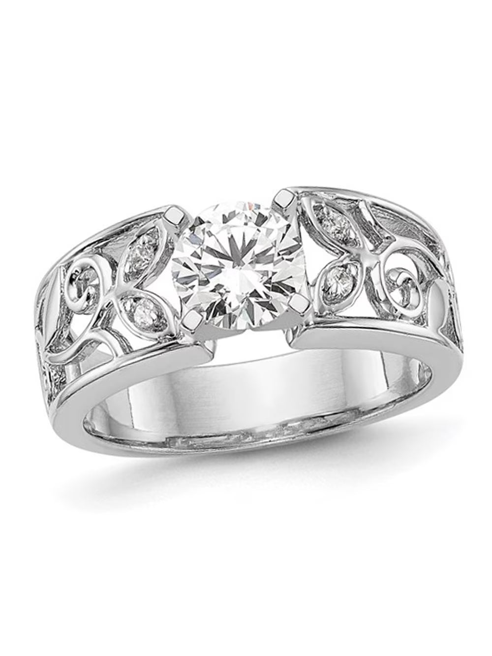 14K White Gold Round Lab-Grown Diamond Engagement Ring F1605