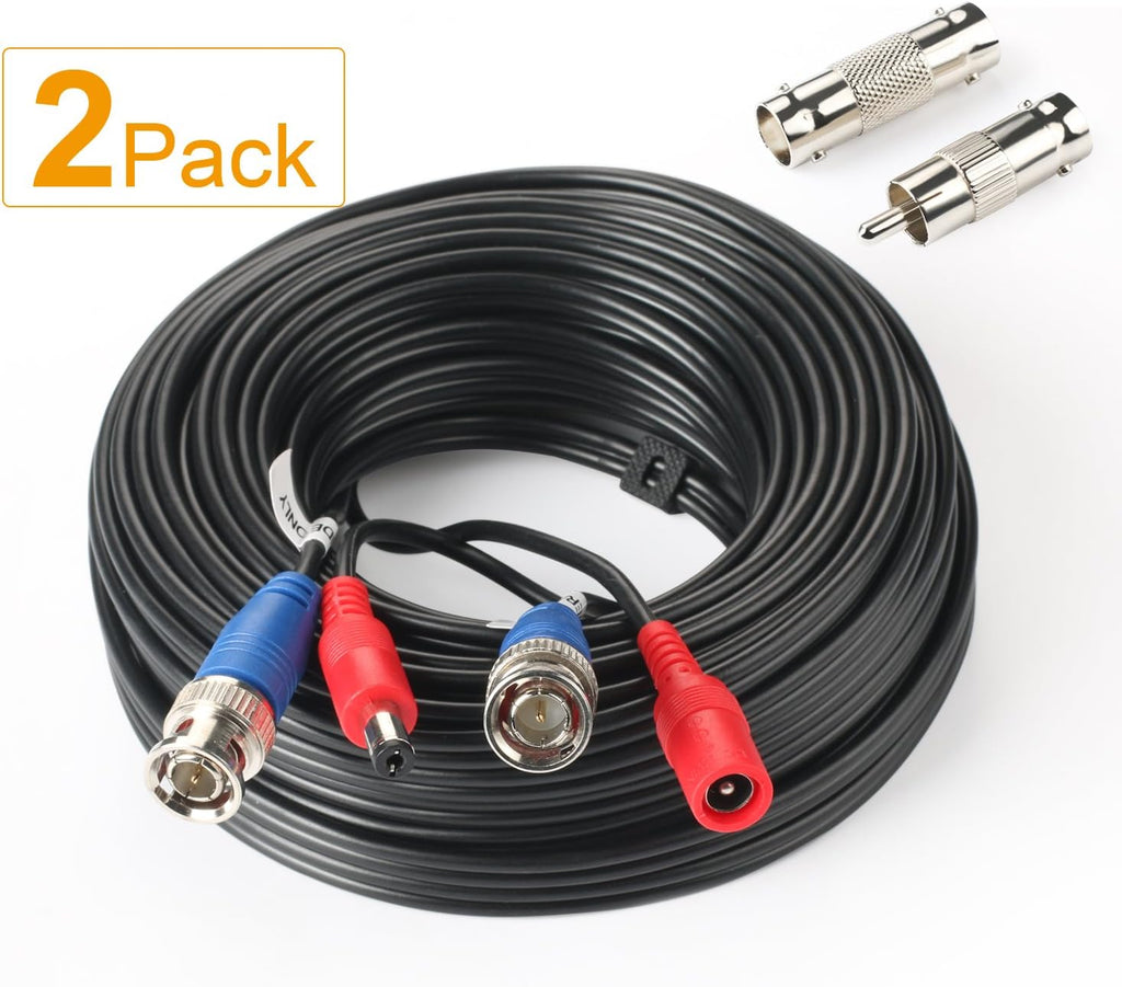 2Pack 50Feet BNC Video Power Cable for CCTV Security System with Connectors R555471