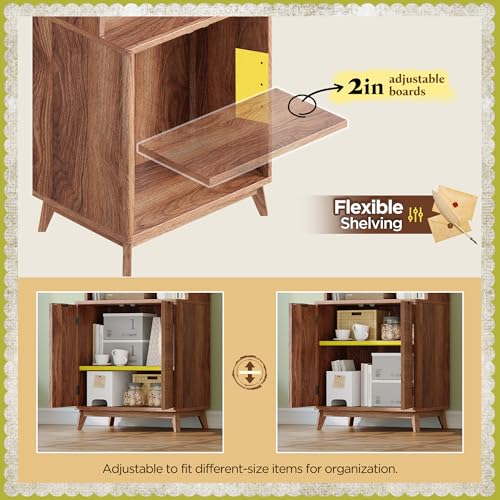Tall 6-Tier Bookshelf with Doors and Adjustable Shelves B353764