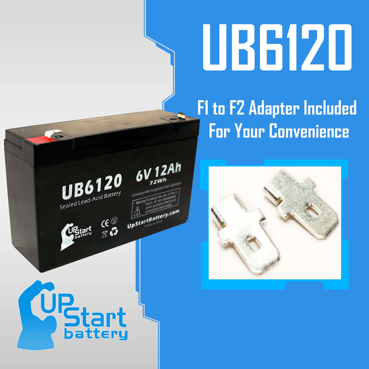 2x Pack 6V 12Ah Sealed Lead Acid Battery with F1 to F2 Terminal Adapters Q373