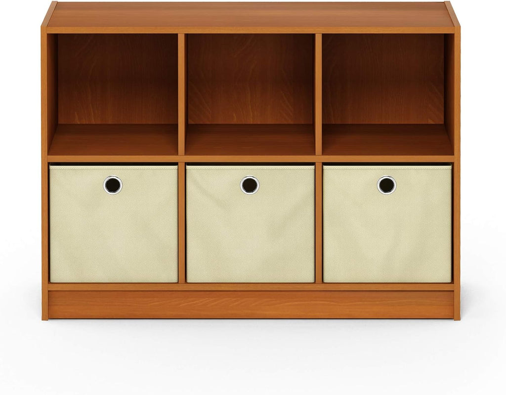 3x2 Bookcase Storage with Bins, Light Cherry/Ivory C61975