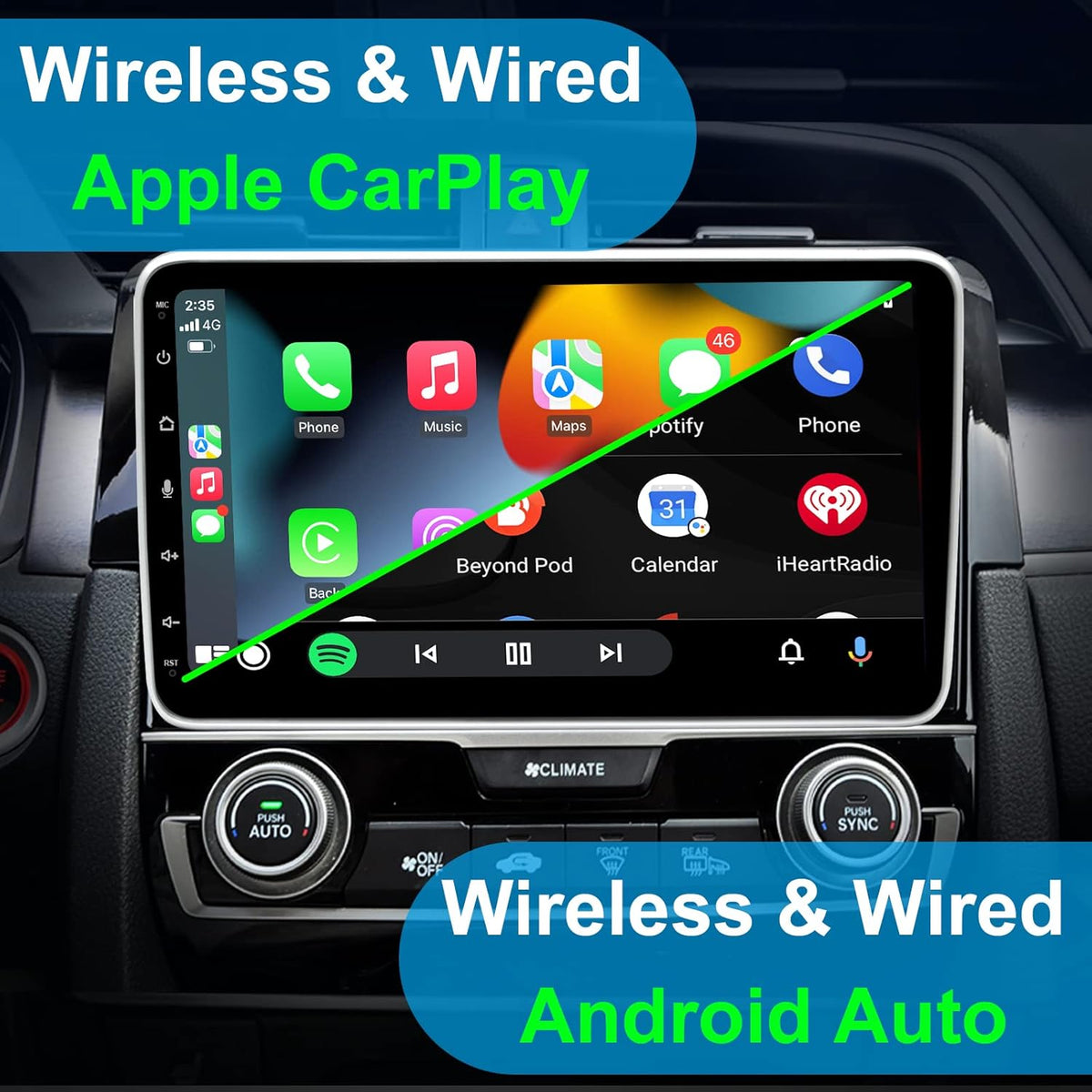 10.1 Inch Single Din Car Radio with Wireless CarPlay Backup Camera Touchscreen Head Unit C3543