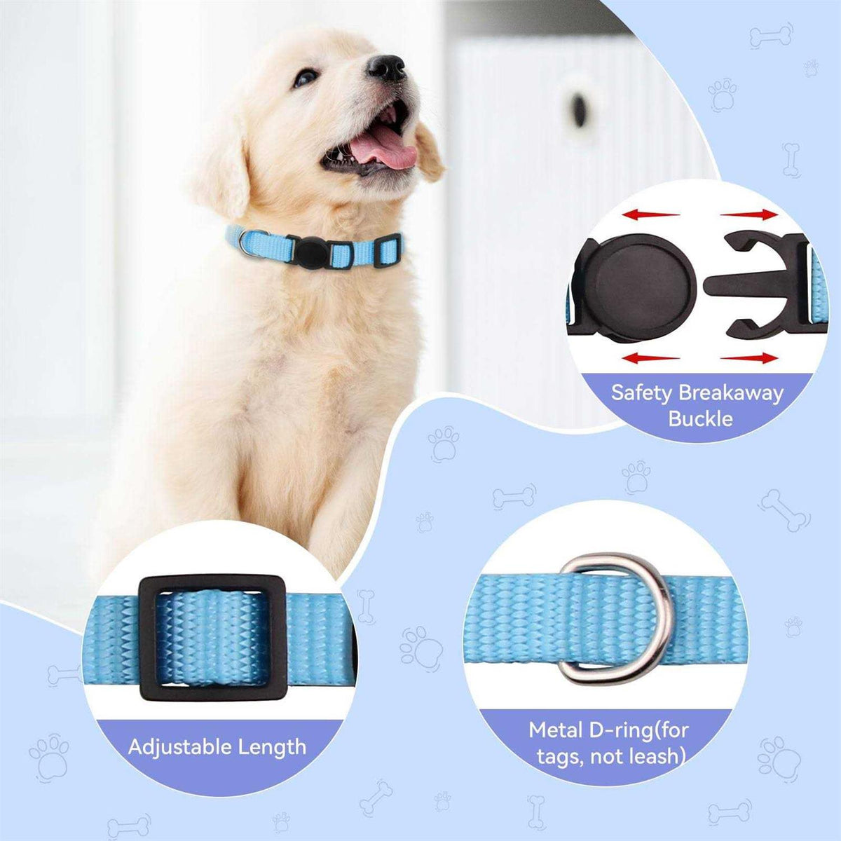 14PCS Soft Nylon Adjustable Breakaway Puppy ID Collar D3891