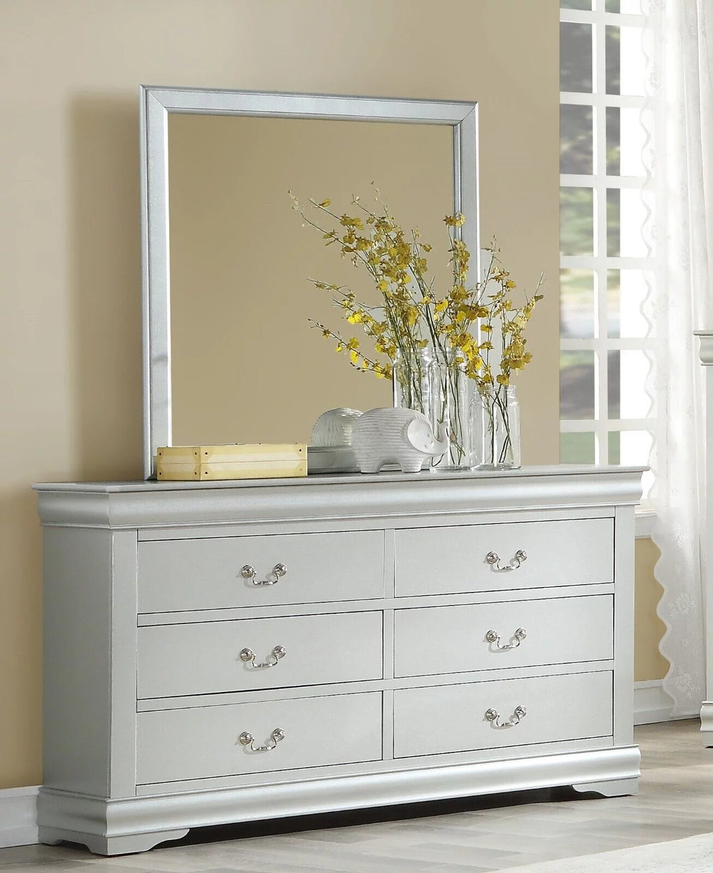 Eastern King 4pc Bedroom Set Panel Bed Dresser Mirror Nightstand F550167