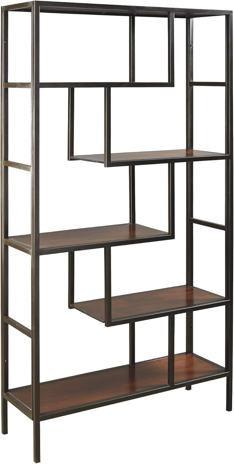 Industrial Geometric 5 Shelf Bookcase, Brown and Black U9957