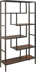 Industrial Geometric 5 Shelf Bookcase, Brown and Black U9957
