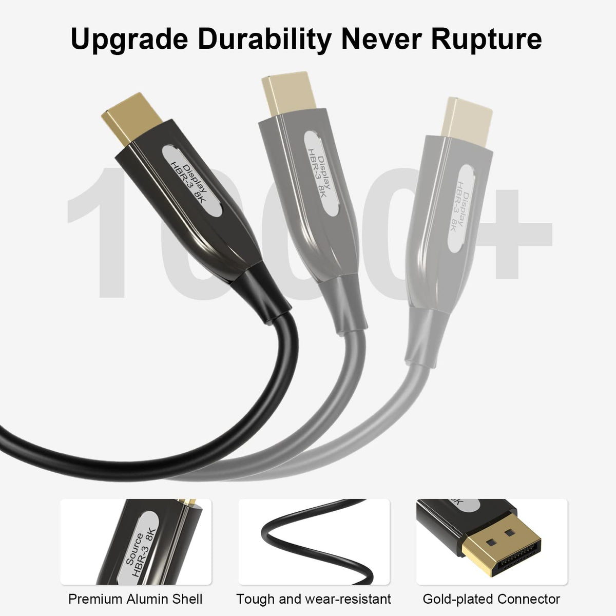 8K DisplayPort Fiber Optic Cable 33ft/10m, Braided S541