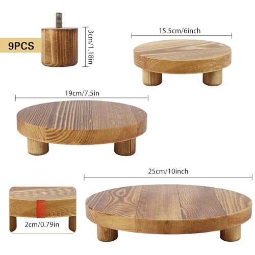 3PCS Round Brown Wooden Plant Stands J6760