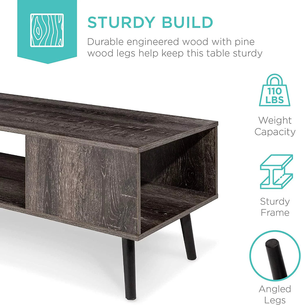 Mid-Century Modern Coffee Table with Open Storage Shelf C1020