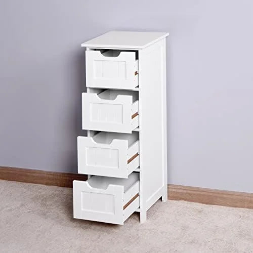 Narrow Bathroom Floor Cabinet with 4 Drawers White Q403815